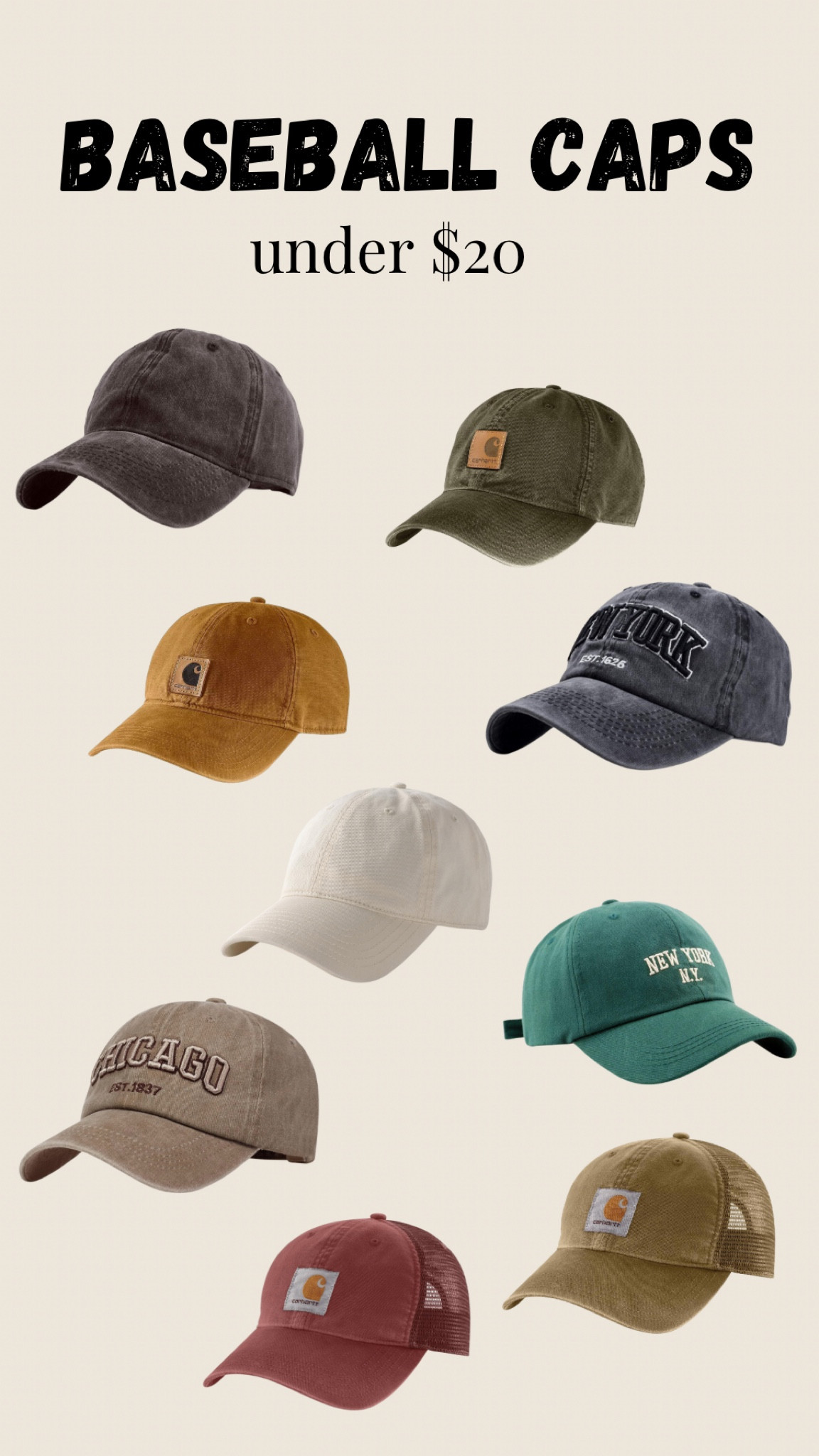 An easy way to elevate your outfit is to add a baseball cap! Here are several neutral baseball caps that would go with any outfit, all under $20.

#LTKover40 #LTKsalealert #LTKstyletip