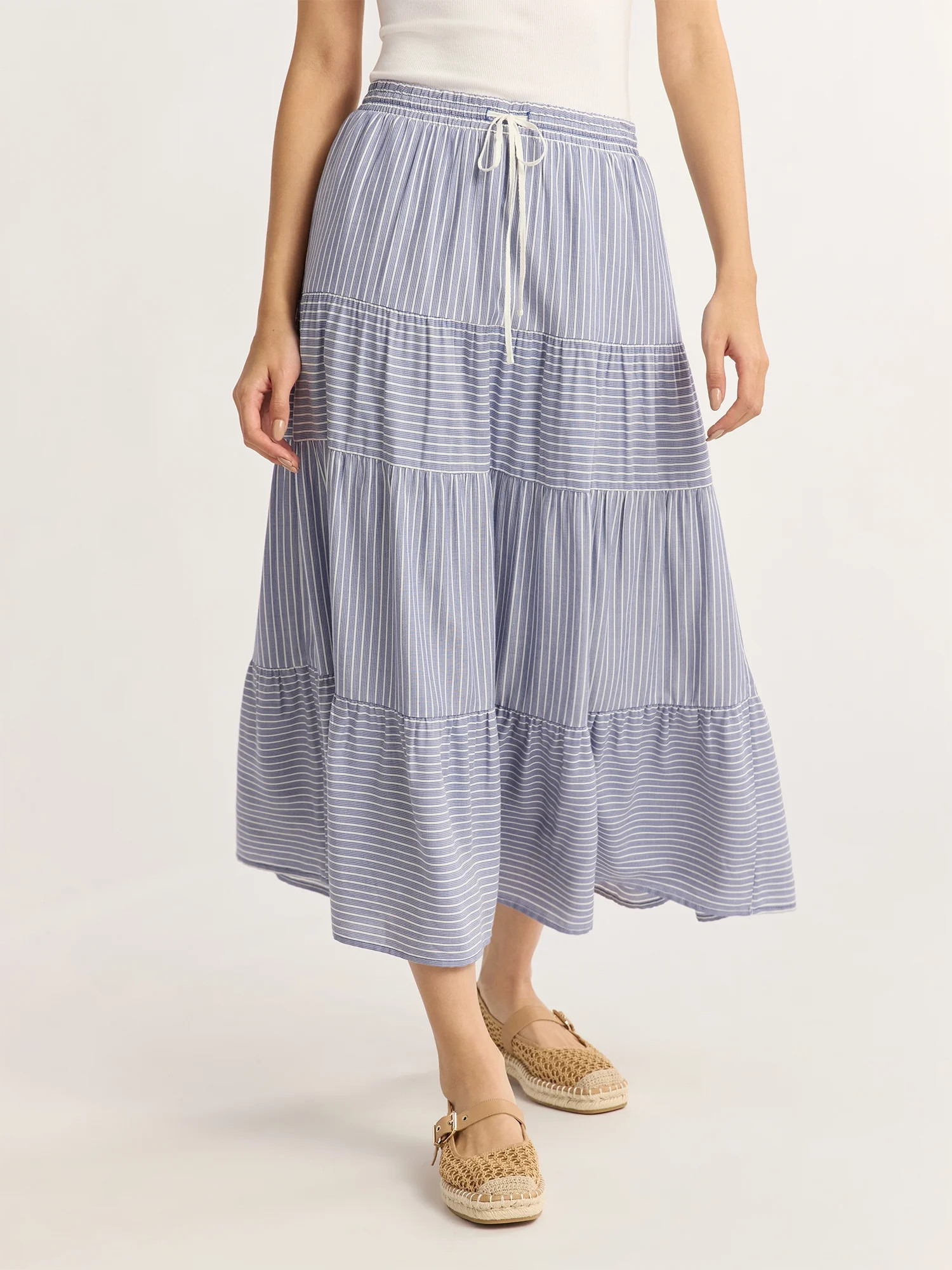 Time and Tru Women’s and Women's Plus Tiered Midi Skirt with Elastic Waistband, Sizes XS-4X | Walmart (US)