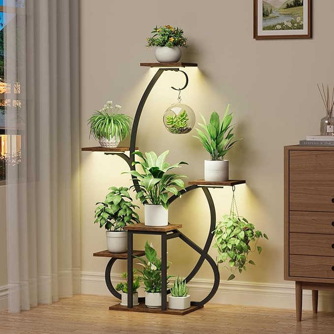 Plant Stand Indoor with Grow Lights, 6 Tiered Corner Plant Shelf , 47'' Plant Stands for Multiple... | Amazon (US)