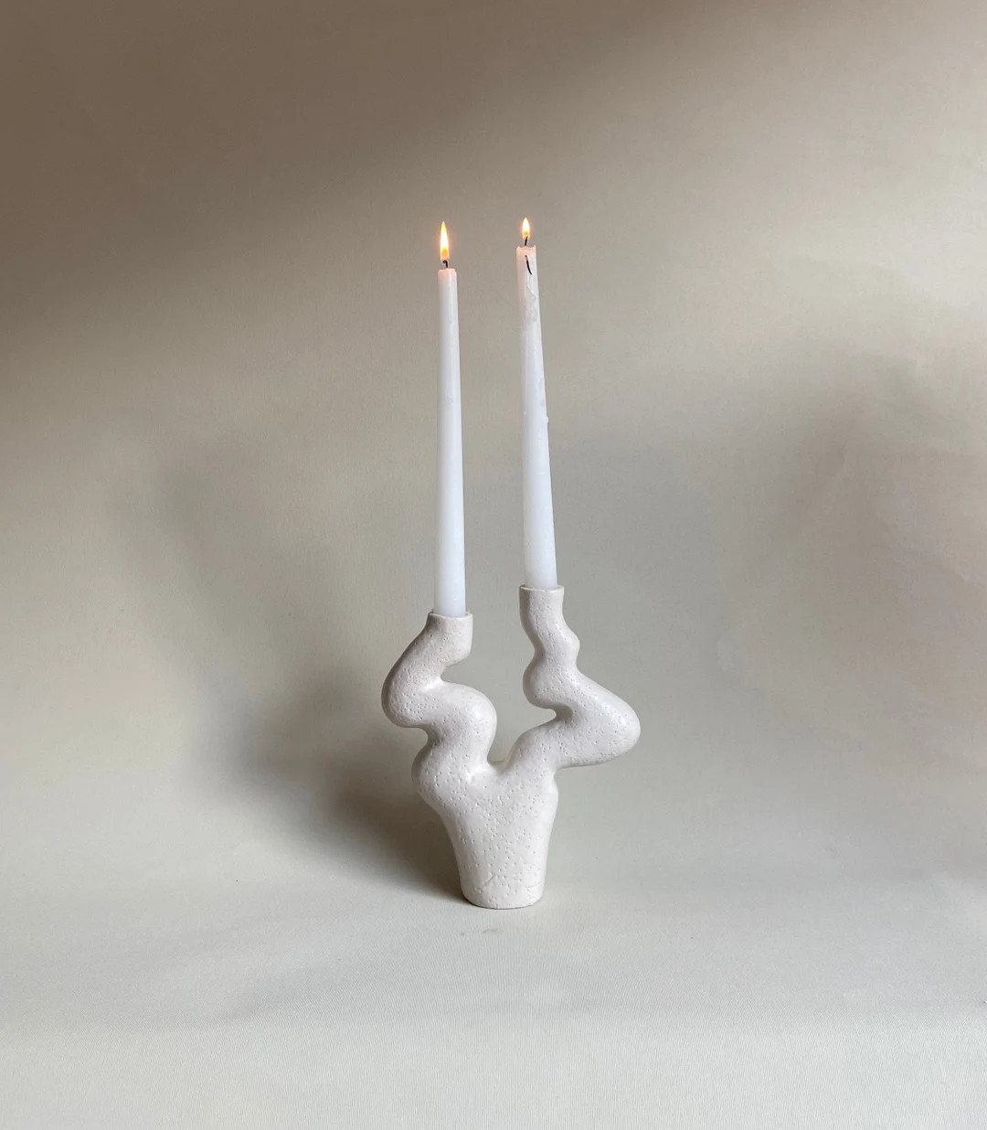 White Ceramic Candlestick , M33C Candle Holder, Unique Vase | Etsy (US)