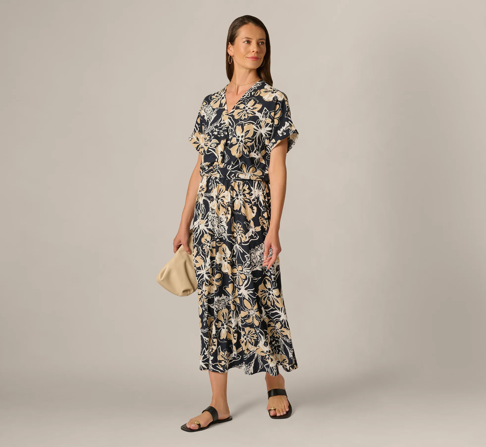 Navy Short Sleeve Open Twist Front Top - Adrianna Papell | Adrianna Papell