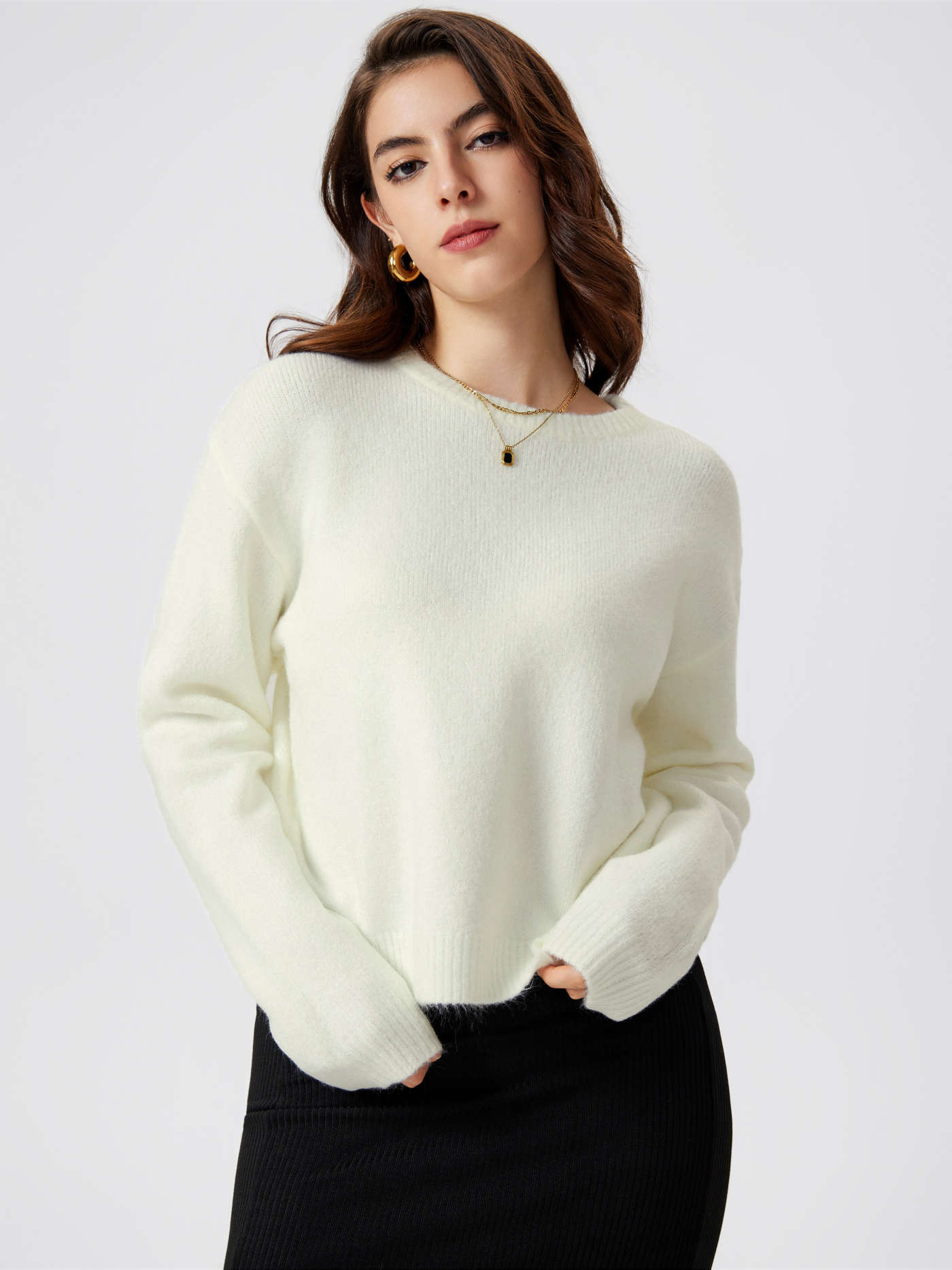 Fall Sweater Basic & Thermal Preppy Knit Fabric Round Neck Knitted Long Sleeve Sweater For School... | Cider