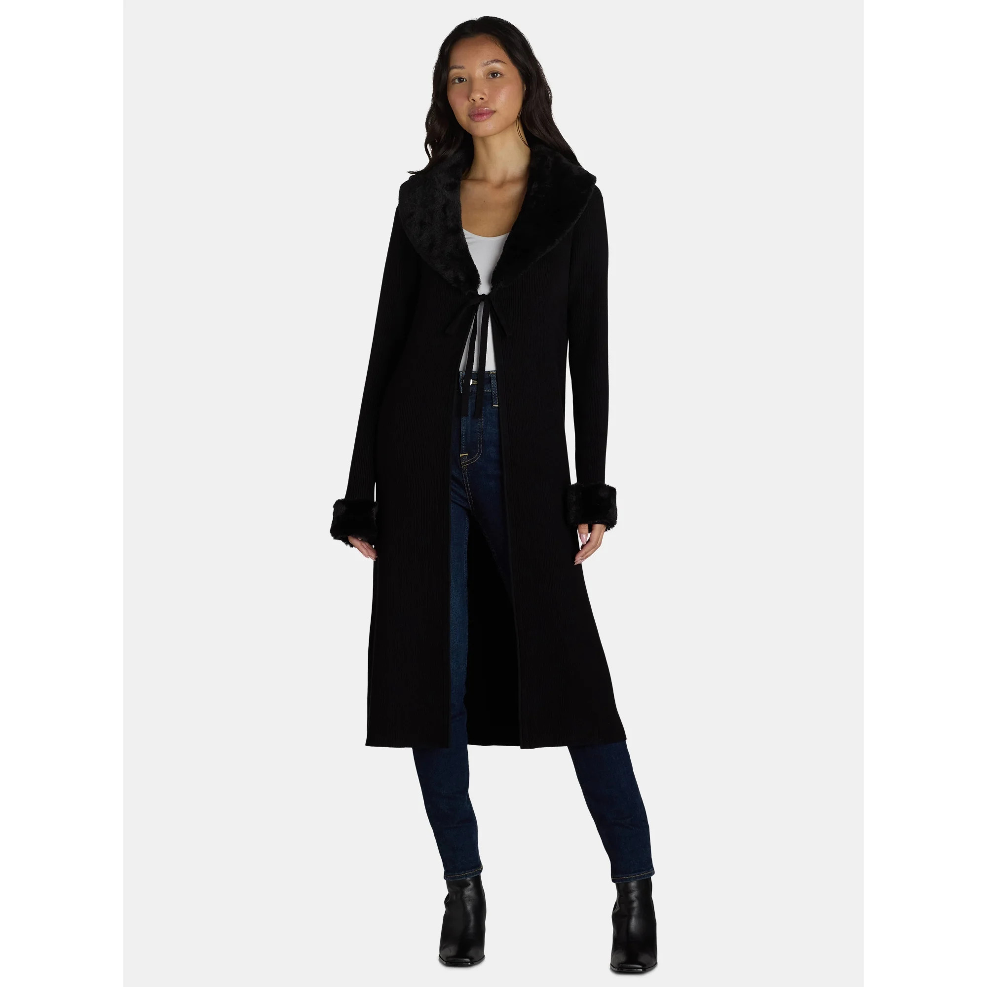 Madden NYC Women's Faux Fur Trim Duster, Sizes XXS-XXL | Walmart (US)