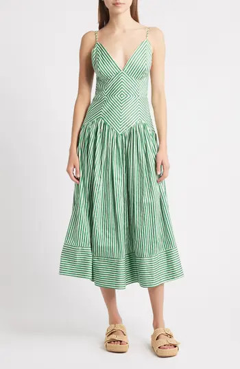 FARM Rio Stripe A-Line Midi Dress in Green at Nordstrom Rack, Size Small | Nordstrom Rack