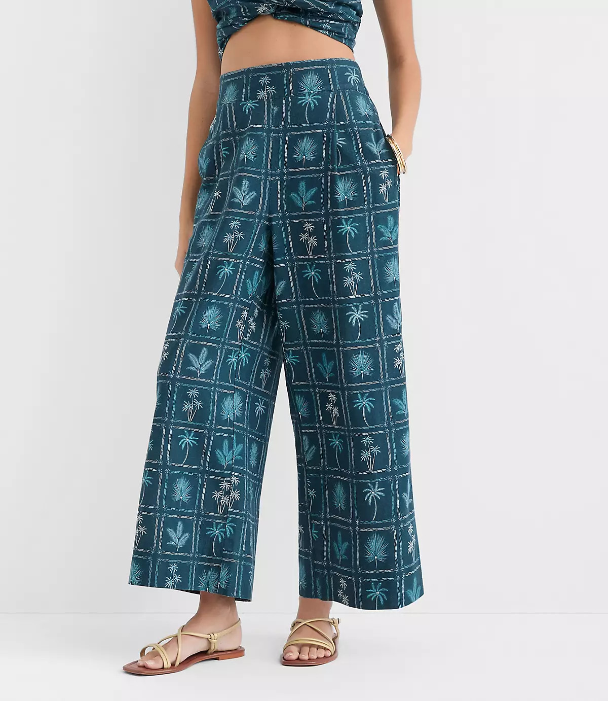 LOFT Beach Palm Linen Cotton Wide Leg Pants | LOFT