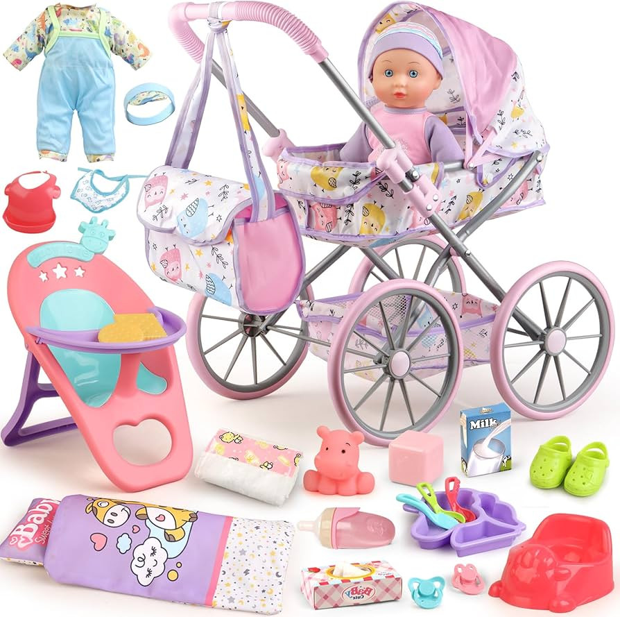 Baby Doll Stroller Playset for Girls Toddlers 3-5 4-6 5-7 Year Old to Play House Games. Stroller ... | Amazon (US)