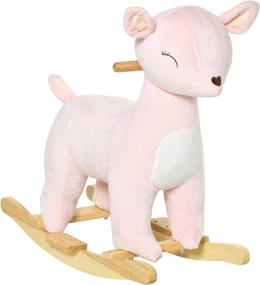 Qaba Kids Plush Ride-On Rocking Horse Deer-Shaped Plush Toy Rocker with Realistic Sounds for Chil... | Amazon (US)