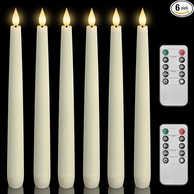 Homemory 6 Pcs Waxy Flameless Taper Candles with Remote, Flickering Battery Operated Candlesticks... | Amazon (US)