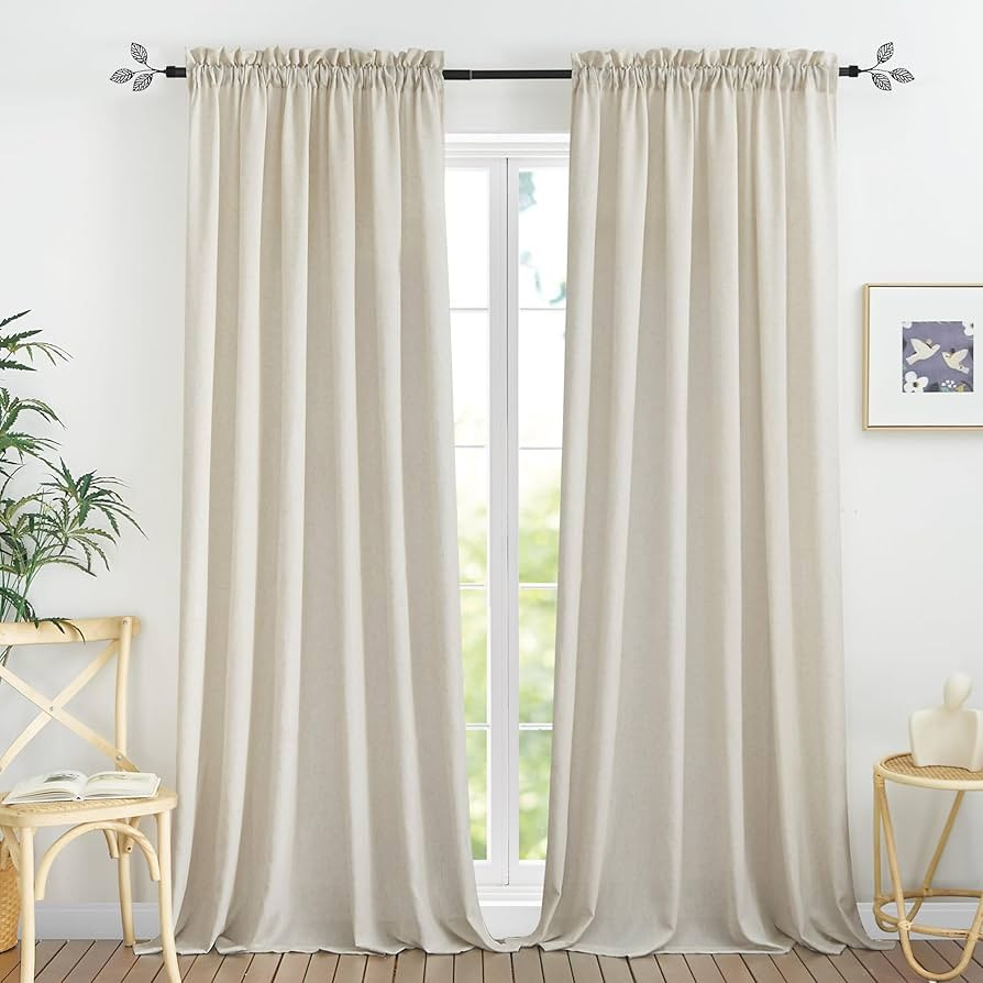 RYB HOME Linen Curtains 84 inches 2 Panels - Luxurious Solid High Woven Linen Elegant Lightweight... | Amazon (US)
