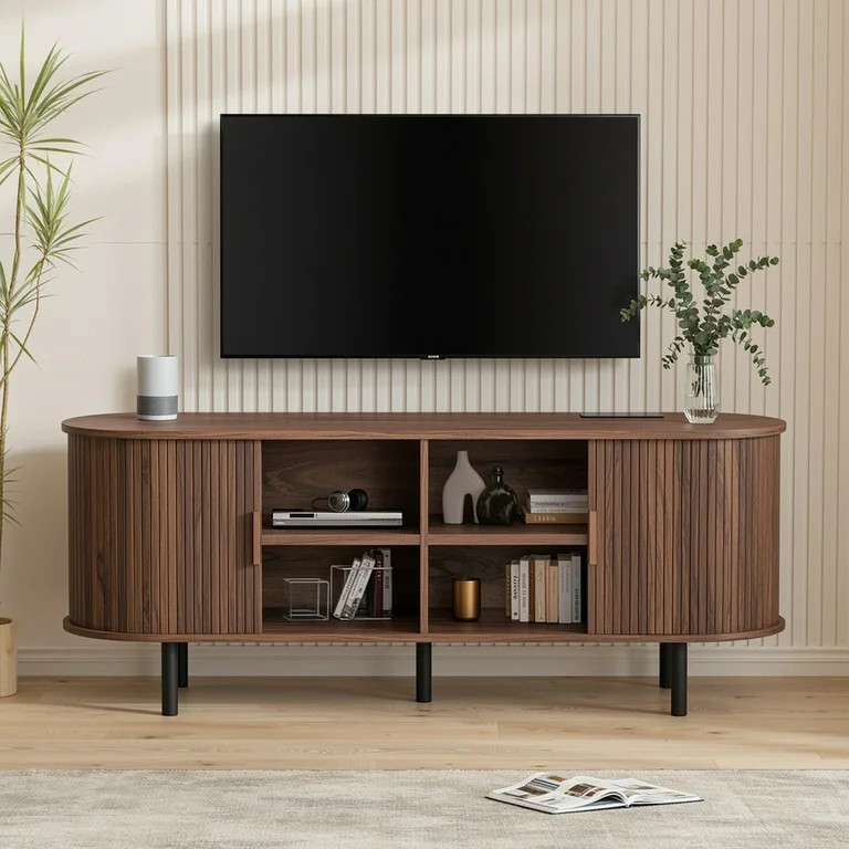 MARNUR 55" TV Stand for 60" TV, Wood Entertainment Center with Storage and Shelves, 2 Sliding Tam... | Walmart (US)