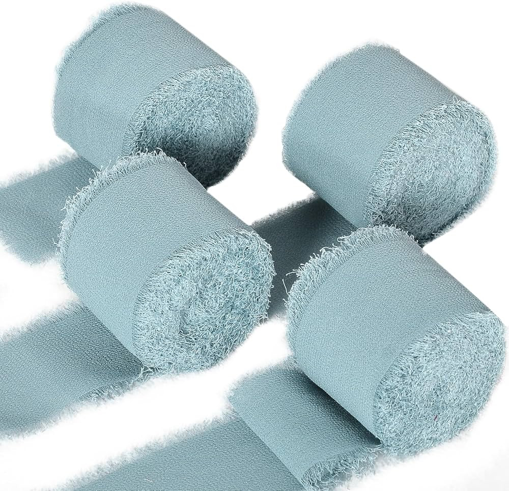 YAMA Chiffon Ribbon,Dusty Blue,1-1/2 inch x 28 Yards Fringe Fabric Silk Ribbon, 4 Rolls *7 yds, f... | Amazon (US)