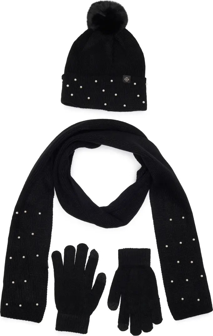 Nanette Lepore Three-Piece Knit Scarf, Hat & Gloves Set | Nordstromrack | Nordstrom Rack