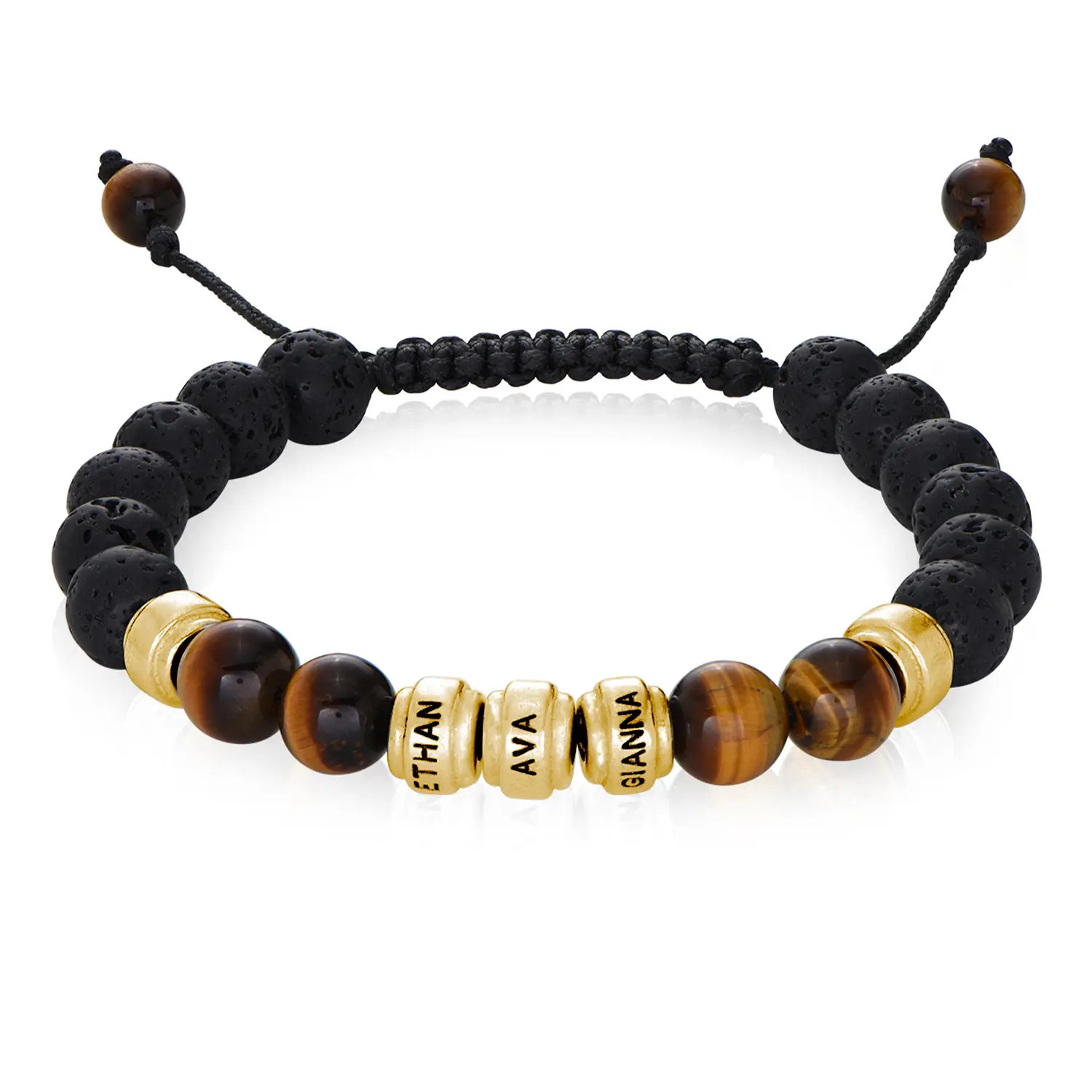 Lava Stones & Tiger Eye Stones - Gold Men's Beaded Bracelet | Oak & Luna (US)