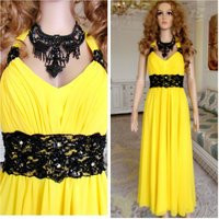 Yellow Prom Dress Vintage Chiffon Maxi Long Sleeveless Spring Girl L | Etsy (US)