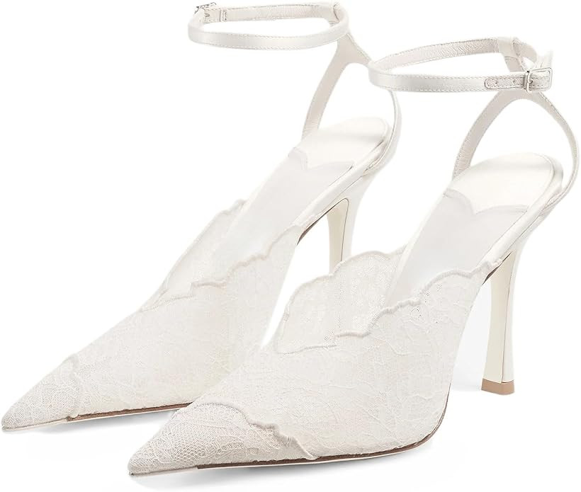 Metal Pointed Toe Lace High Heels for Women | Amazon (US)