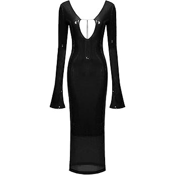 meilun Deep V Dress with Drawstring Long Sleeve Sequin Dress for Women Long Gown | Amazon (US)