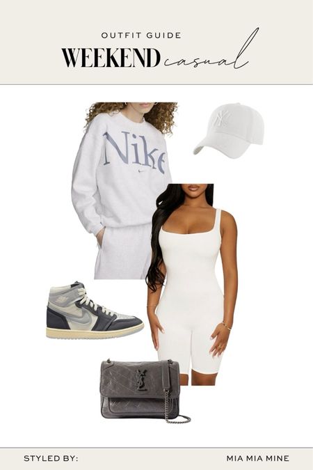 Casual weekend outfit from Nordstrom 
Naked wardrobe white romper
Nike sweatshirt
Nike air jordans 
Ny Yankees cap



#LTKshoecrush #LTKfitness #LTKfindsunder100