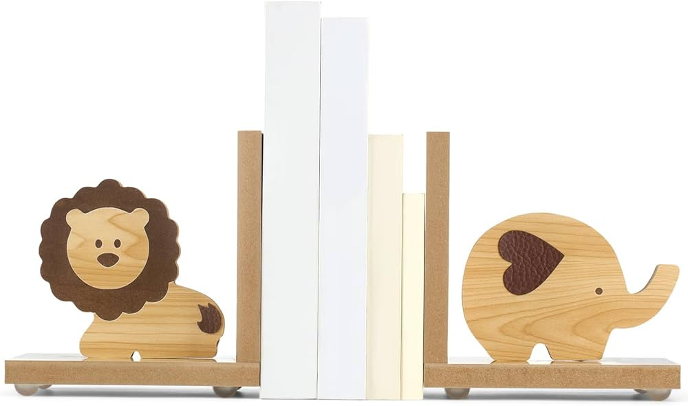 Harloon 2 Pcs Animal Bookends for Kids Wooden Decor Lion Elephant Animal Safari Bookends Decor fo... | Amazon (US)
