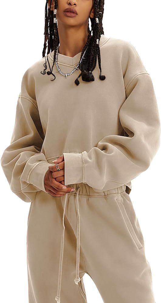 Flygo Womens Sweat Set Sweatsuit 2 Piece Outfits Pullover Sweatshirt Joggers Tracksuit Sets | Amazon (US)