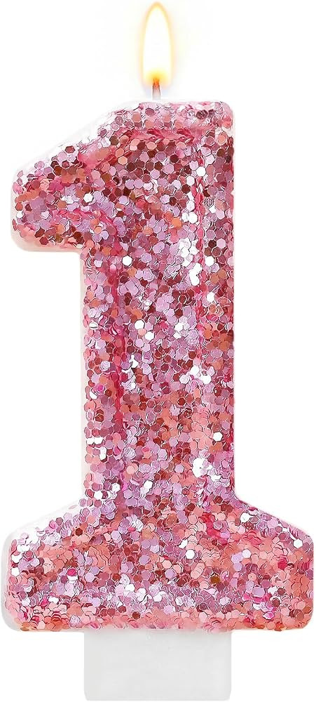 Pink Number 1 Candle Birthday Girl, Glitter Number 1 Candle Cake Topper with Sequins, Princess 1s... | Amazon (US)