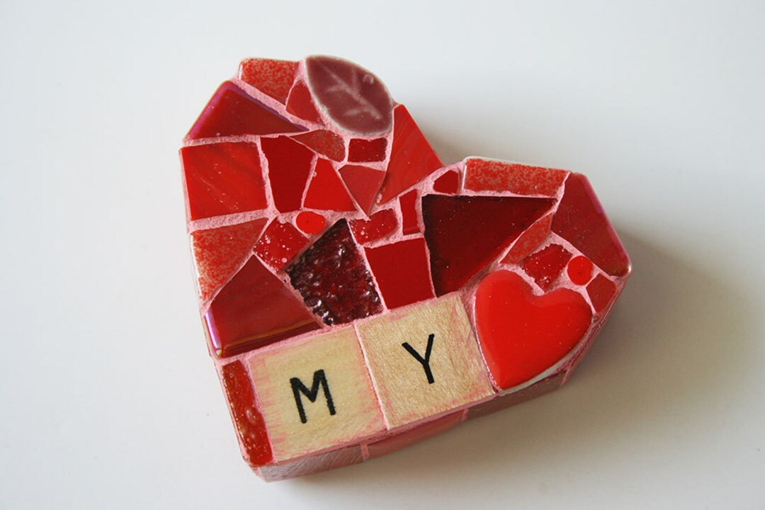 Red Mosaic Heart Paperweight Small Mixed Media Xo Love My Mine Valentines Day Wedding Bride Wife ... | Etsy (US)