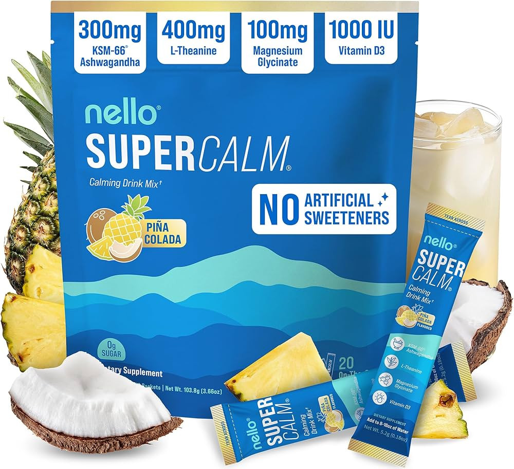 Nello Supercalm Powdered Drink Mix, Cortisol Reducer* and Sleep Aid Supplement, L Theanine, Ksm-6... | Amazon (US)