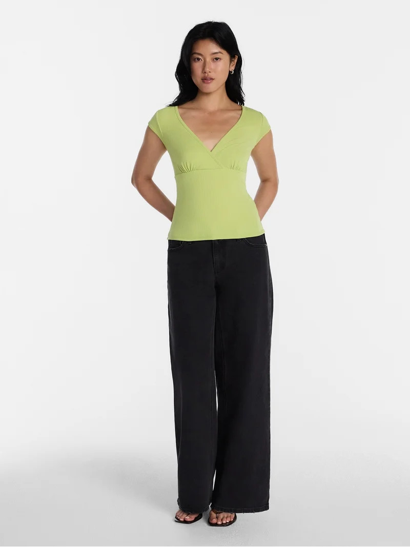 No Boundaries Empire Seam Top with Short Sleeves, Women\u2019s XXS-XXL | Walmart (US)