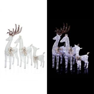 25 in. White Mesh Holiday Decor Reindeer Family of 3 with LED Lights | The Home Depot