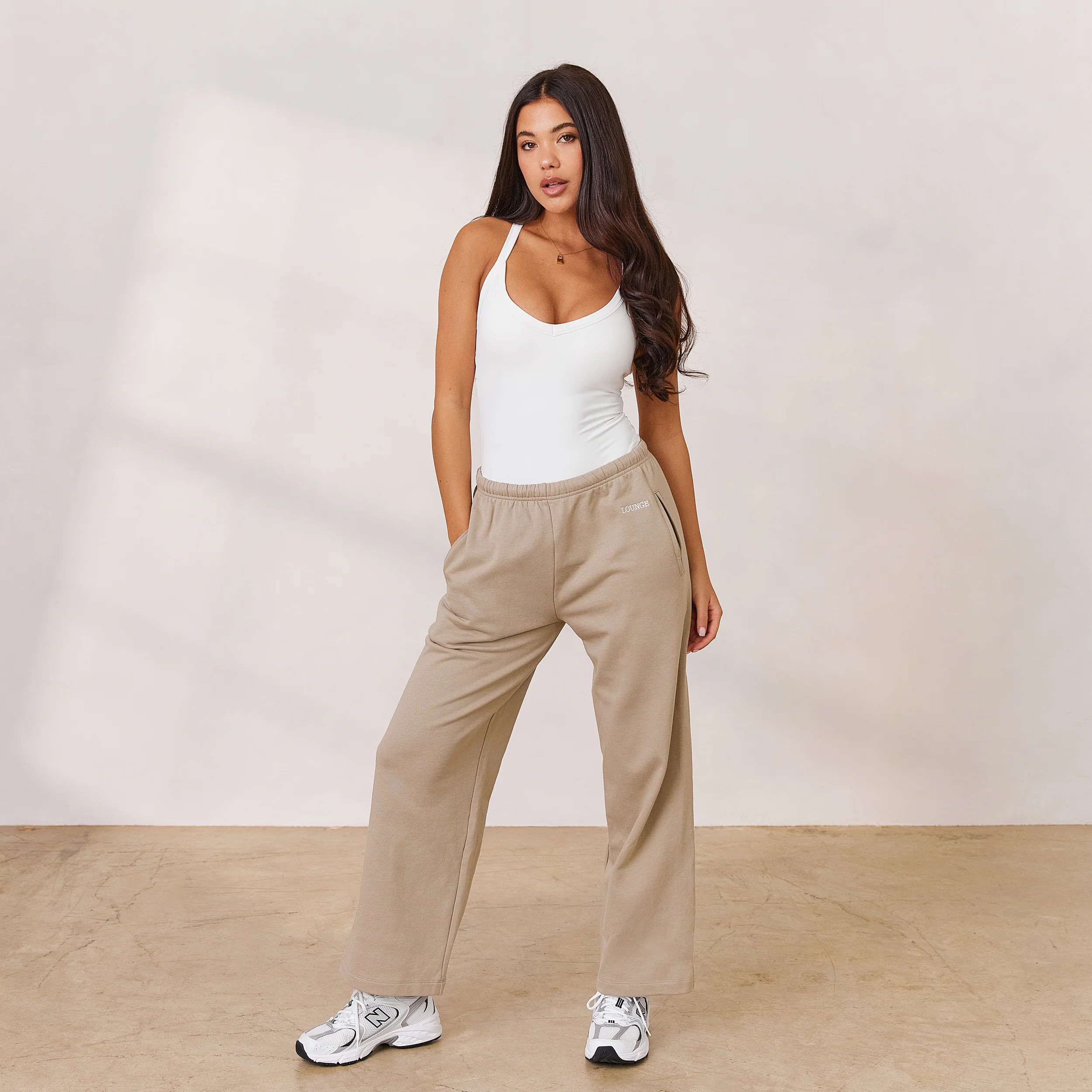 Varsity Straight Leg Joggers - Oat | Lounge UK