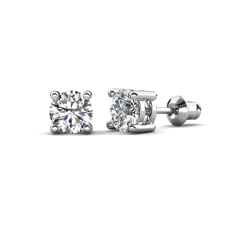 Cate & Chloe Mia 18k White Gold Plated Stud Earrings with 2ct Simulated Diamonds Gift for Women | Walmart (US)