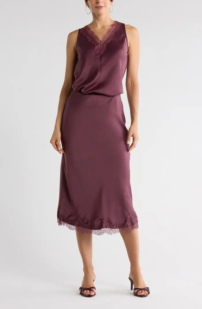 Lace Trim Satin Midi Skirt | Nordstrom Rack