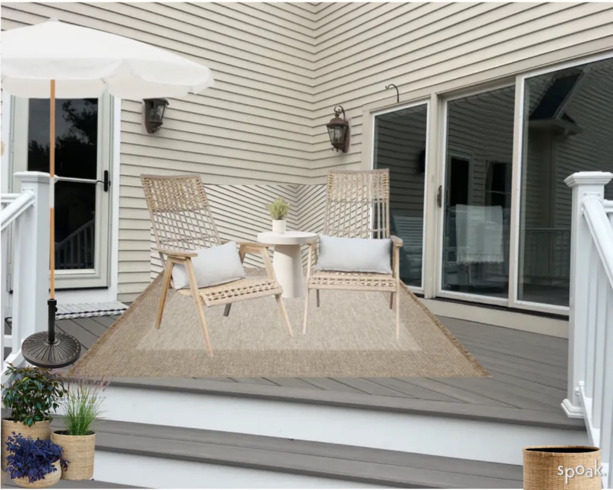 Back porch perch 

Circle rug 
Outdoor furniture
Outdoor patio 
Umbrella 

#LTKHome #LTKStyleTip #LTKSeasonal