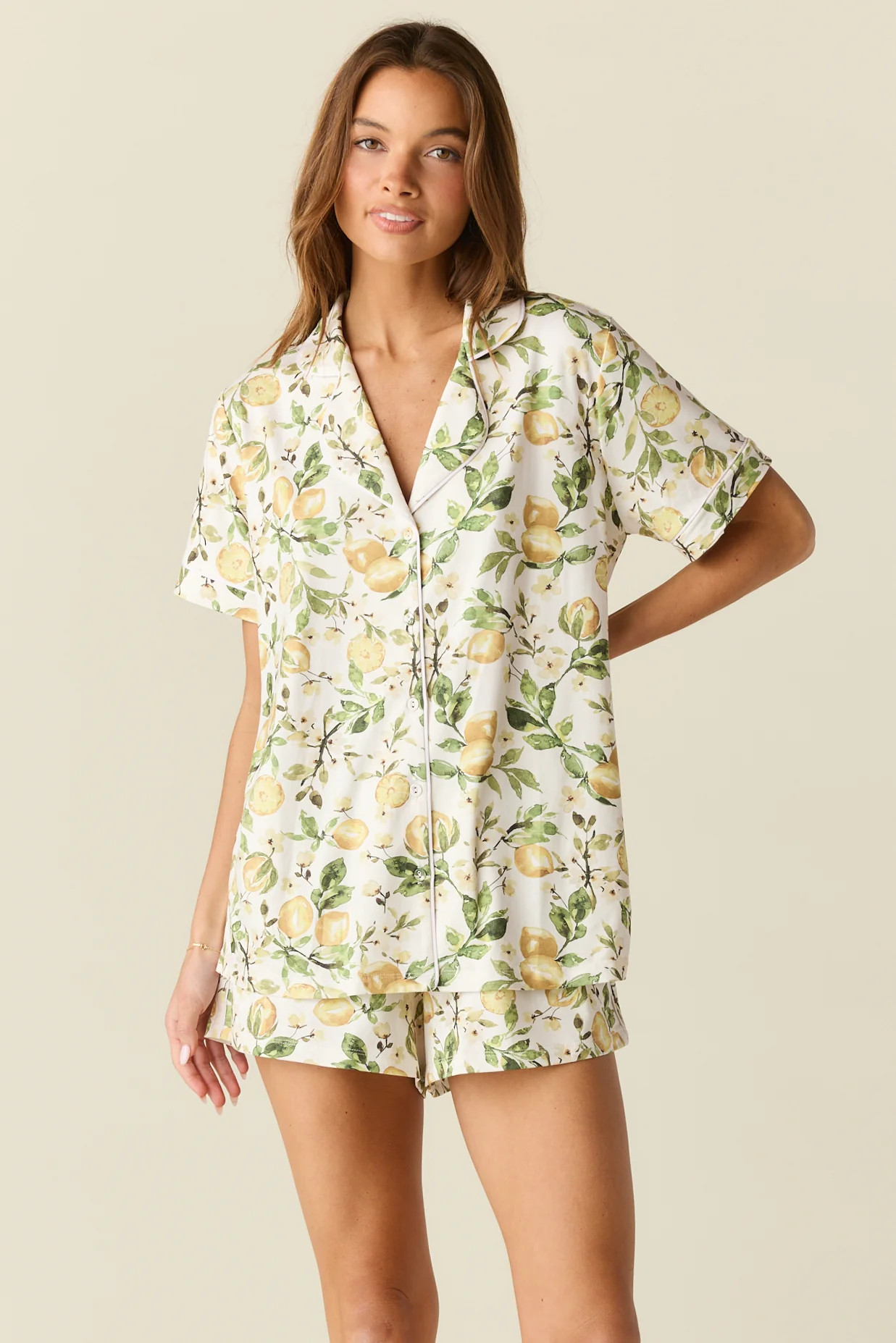 Maren Cloud Jersey PJ Set in Lemon Verbena | MASONgrey