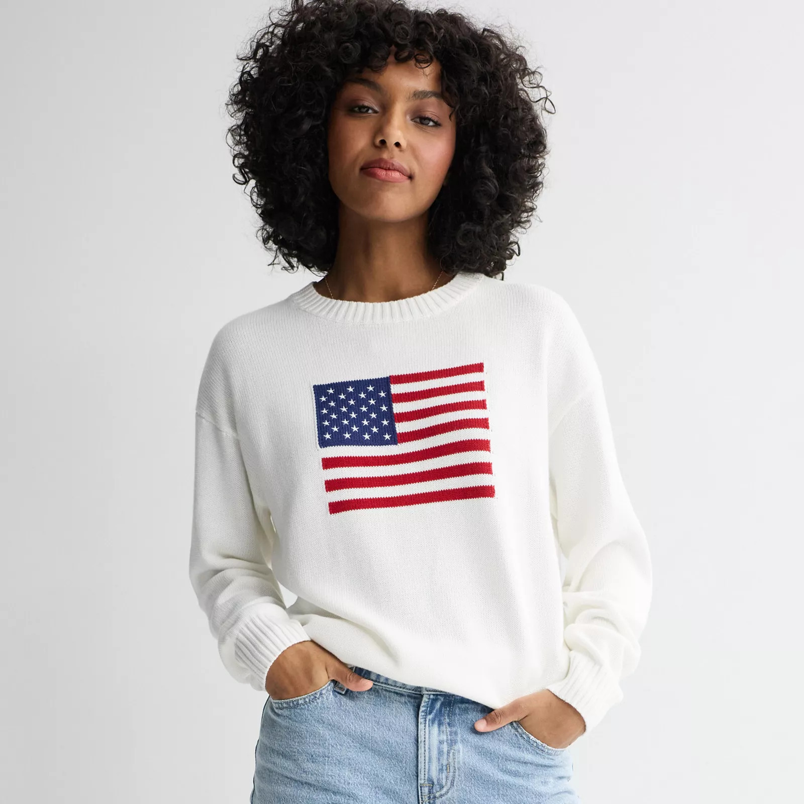 Juniors' Jollidays Americana Flag Sweater, Girl's, Size: Medium, White Flag | Kohl's