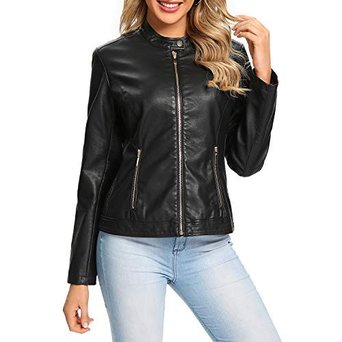 S P Y M Womens Faux Leather Jacket, Moto Biker Coat, Quilted Zip Up Outwear | Amazon (US)