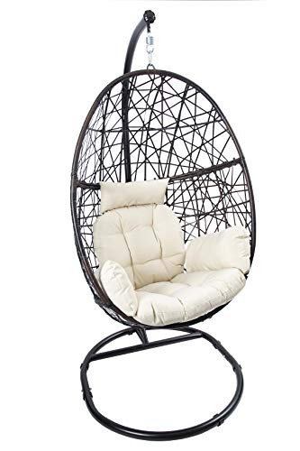 LUCKYBERRY Outdoor Wicker Tear Drop Hanging Egg Chair Color Cushion Beige | Amazon (US)