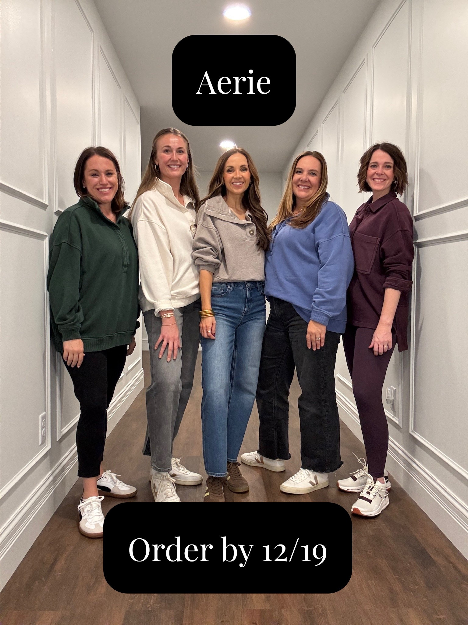 @aerie tunic snap sweatshirt is $35 and the button down cropped sweater is $25! Order by today to receive in time for Christmas! 