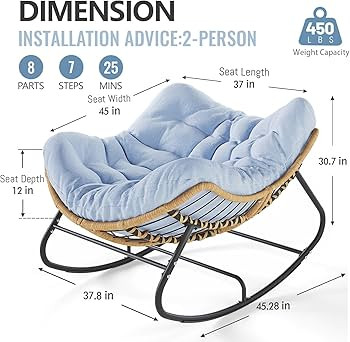 SWITTE Outdoor Rocking Chair, Oversized Patio Papasan Rocker, Comfy Wicker Reading Lounge, Indoor... | Amazon (US)
