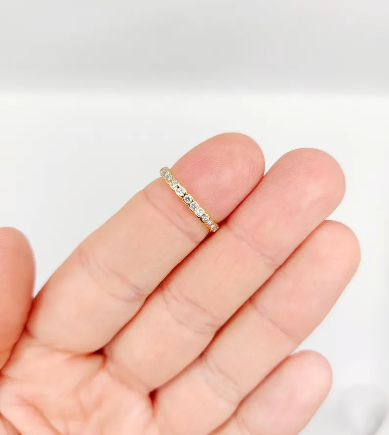 French Half Eternity Band 18k Gold Set With 16 Brilliant Cut Diamonds, Vintage Art Deco Stacker -... | Etsy (US)