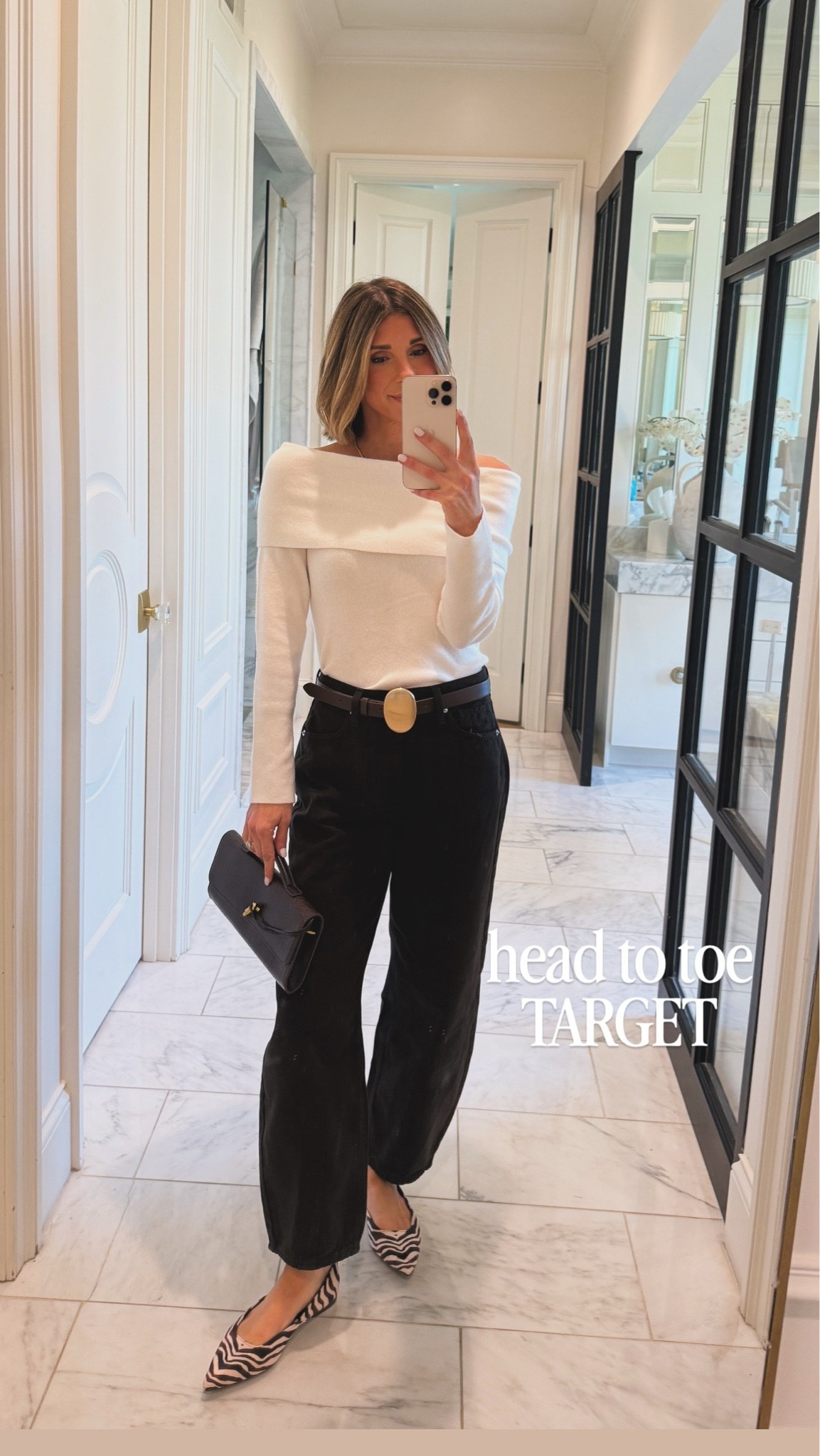 Target fall date night outfit. Love this soft off the shoulder sweater. I'm wearing size small fits tts. Barrel jeans wearing size 2/25 fit tts