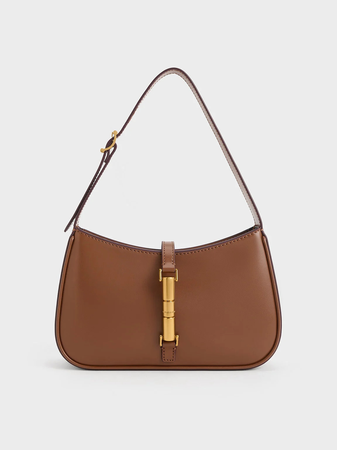 Chocolate Cesia Metallic Accent Shoulder Bag | CHARLES & KEITH | Charles & Keith US