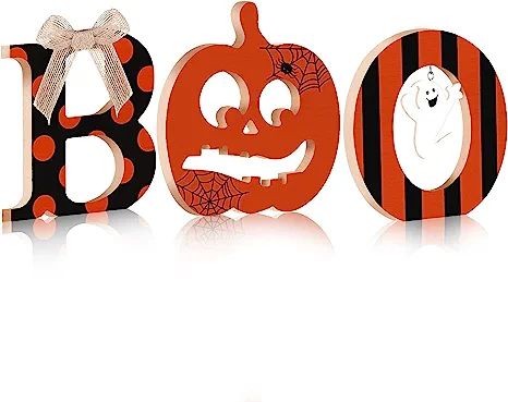 3 Pieces Halloween Table Wood Sign Decor Halloween Boo Letters Sign Halloween Wooden Boo Centerpi... | Amazon (US)
