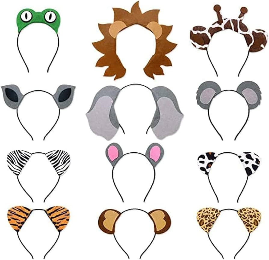12pcs Jungle Animal Safari Headbands with Animal Hair Hoops - Photo Booth Props, Party Favors and... | Amazon (US)