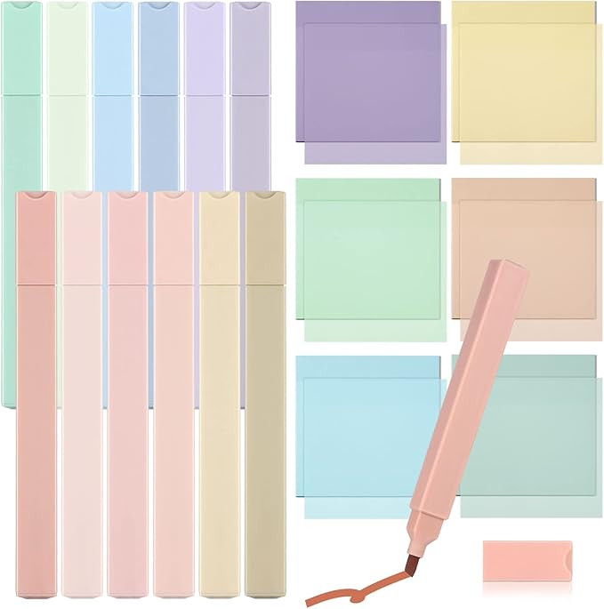 12 Pcs Bible Highlighters No Bleed, Pastel Colors Chisel Tip, 6 Pack 300 Sheets Cream Colors Tran... | Amazon (US)