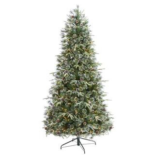 7.5 ft. Pre-Lit Snowed Tipped Mixed Pine Artificial Christmas Tree with 600 Clear LED Lights, Pin... | The Home Depot