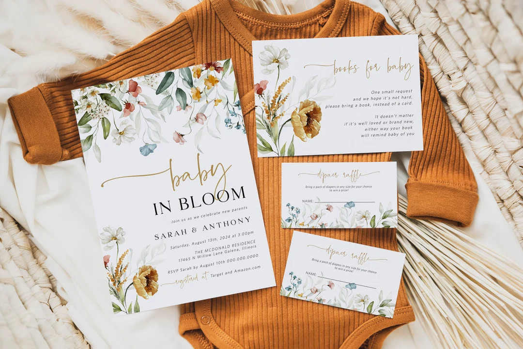 Wildflower Baby in Bloom Invitation, Baby Shower Bundle, Baby Shower Invitation, Books for Baby C... | Etsy (US)