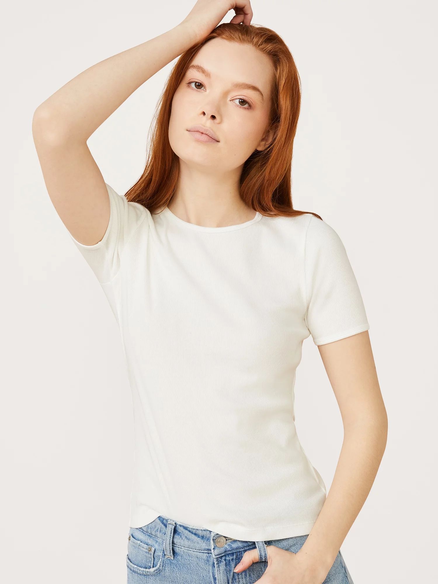 Free Assembly Women's Ribbed Crewneck Tee with Short Sleeves | Walmart (US)
