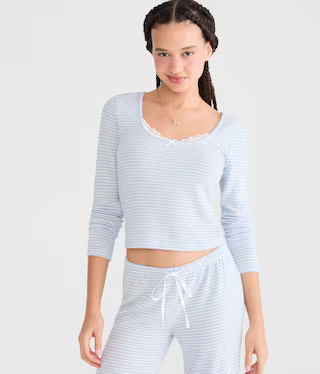 Long Sleeve Striped Sleep Top | Aeropostale