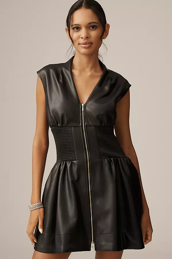 The Tommie Faux-Leather Front-Zip Mini Shirt Dress | Anthropologie (US)