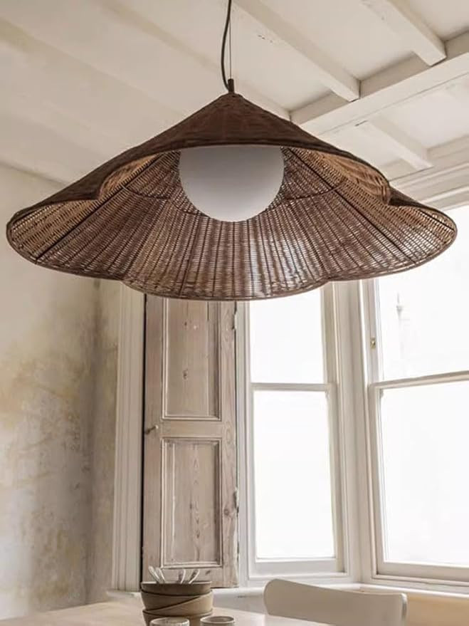 Woven Rattan Pendant Lamp,19.7 Inch Large Natural Simple Hand Weaved Coastal Beach Brown Hemp Rop... | Amazon (US)